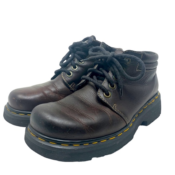 Dr. Martens Brown Leather Chunky Platform Boots 90s Grunge Work Style - Picture 2 of 13